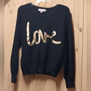Philosophy Black Sweater with Gold Love Script EUC